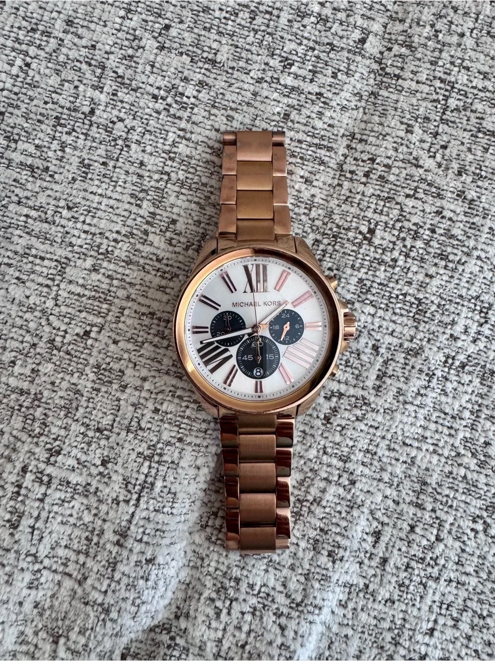 Michael Kors Rose Gold and White Chronograph Bracelet Watch